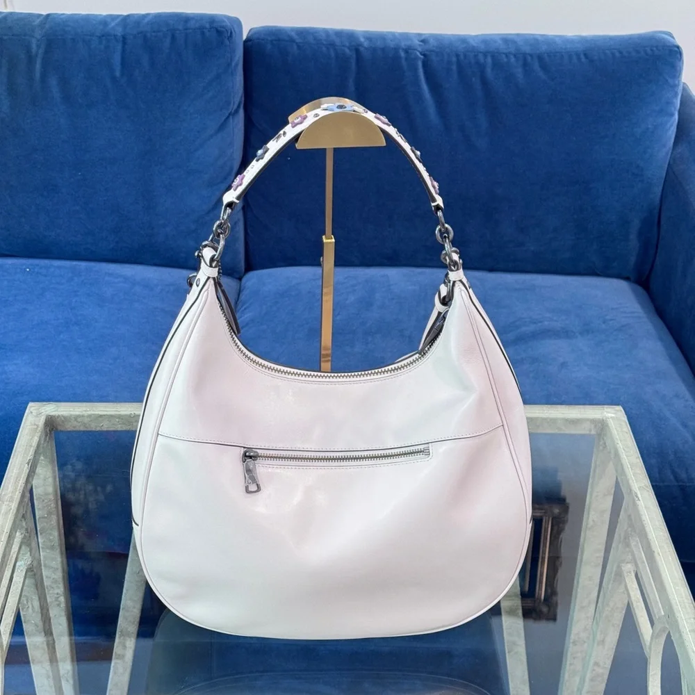 Coach Floral‎ Applique Strap Harley Hobo, Chalk